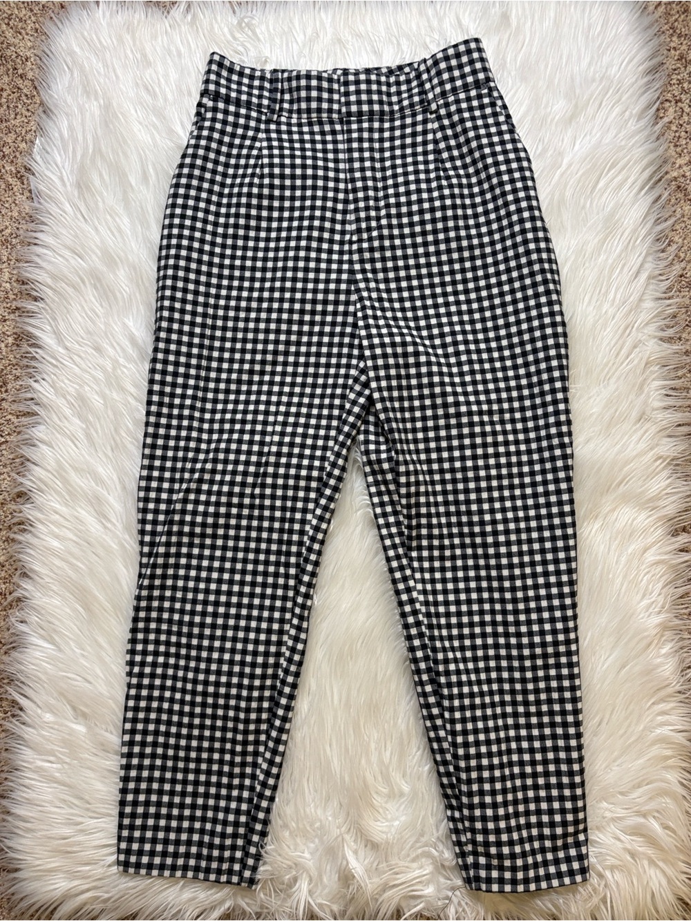 Zara Basic Black and White Gingham Pants W/ Pockets, Size Large